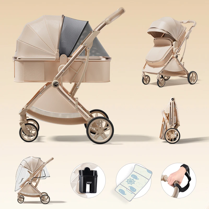 Luxurious Baby Stroller Can Sit Can Lie Baby Pram Portable Baby Travel System Large Space Stroller for Newborn