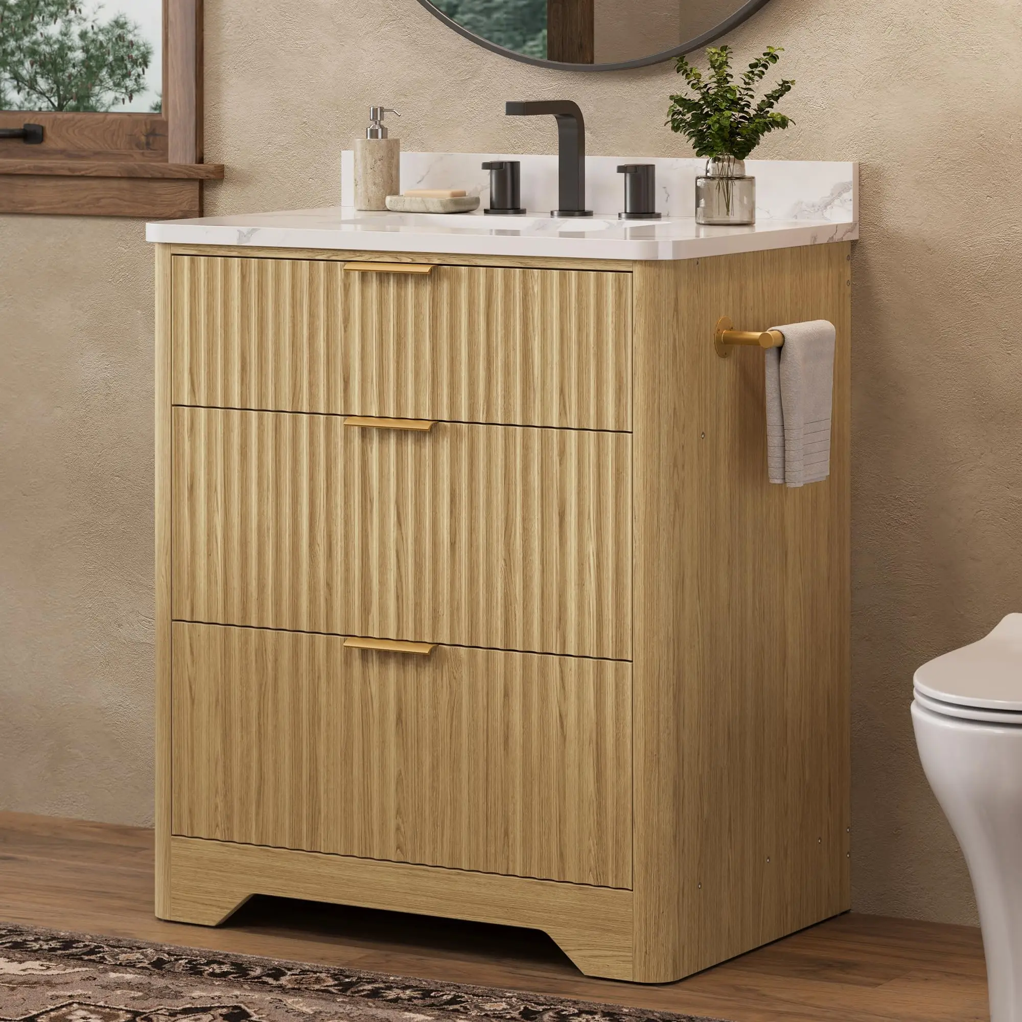 

/Floor Standing Bathroom Cupboards Storage Cabinet Waterproof Farmhouse Wash Basin Plywood Bathroom Vanity with Sink Set