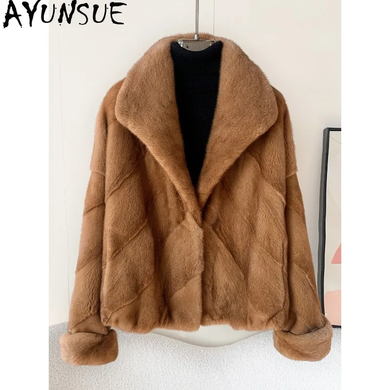 

AYUNSUE Purple Label Velvet Whole Mink Fur Coat Woman Luxury Fur Jacket Long Sleeve Tops for Woman Winter Women Clothes Fourrure
