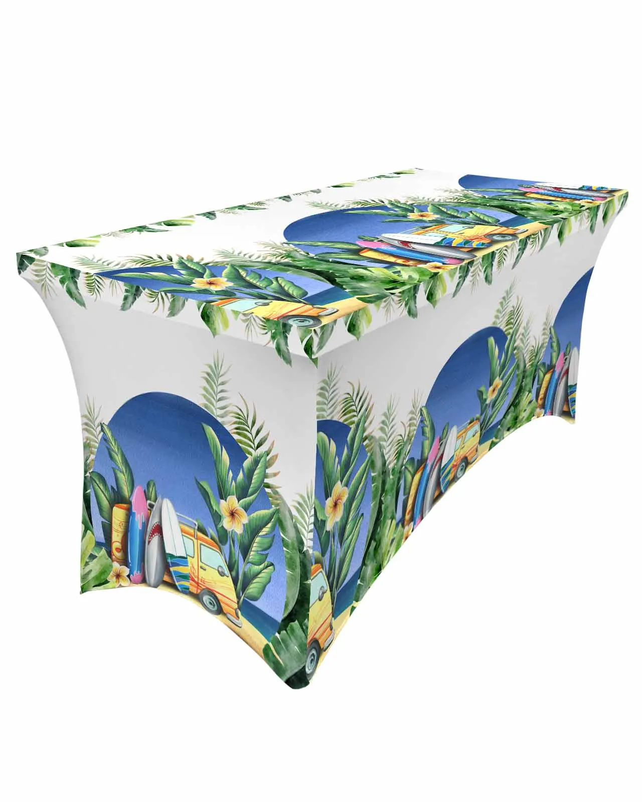 

Beach Bus Tropical Leaves Summer Elastic Table Skirt Wedding Hotel Birthday Table Cover Buffet Table Tablecloth Decor