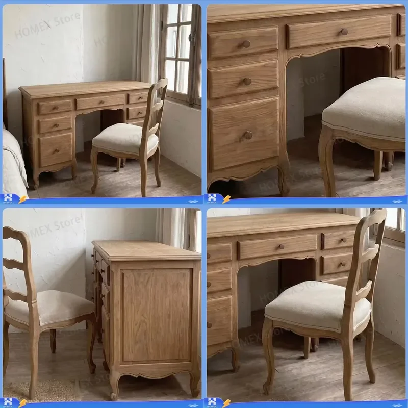 French Style Solid Wood Dresser Primary Color Curved Anti Collision Desk Chest of Drawers Storage Locker Bedroom Furniture