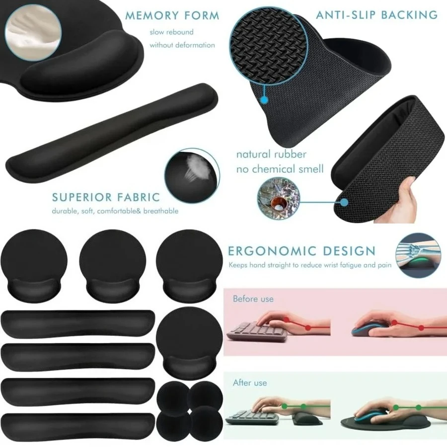 

Ergonomic Mouse Pad with Wrist Rest Premium Memory Foam Keyboard and Mouse Wrist Rest Pads Set- for Comfortable Typing &Wrist Pain Relief (Pack of 4)