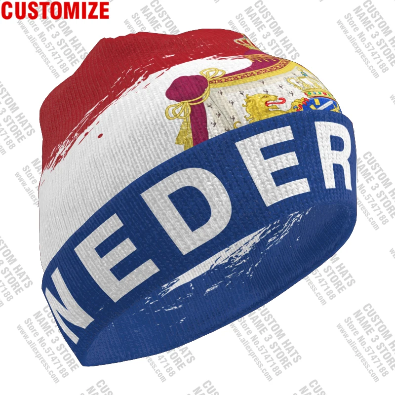 Netherland Knitted Hat Custom Name Winter Cold Pullover Dutch Nld Flag Kingdom Holland Knit Keep Warm Cap Print Hip Hop Beanie