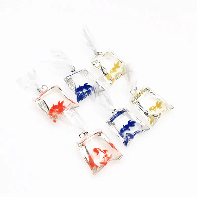 6pcs Mix Colors Simulation Goldfish in Resin Transparent Bag DIY Jewelry Pendant Home Decoration Accessories,23*26mm