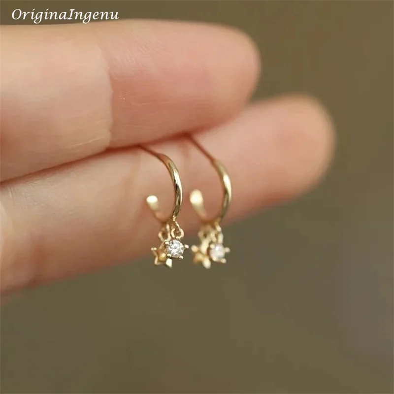 

Solid 9K Gold Hoop Earrings Delicate Zircon Earrings Yellow Gold Women Earring 9K Solid Gold Fine Jewelry Hypoallergenic Jewelry