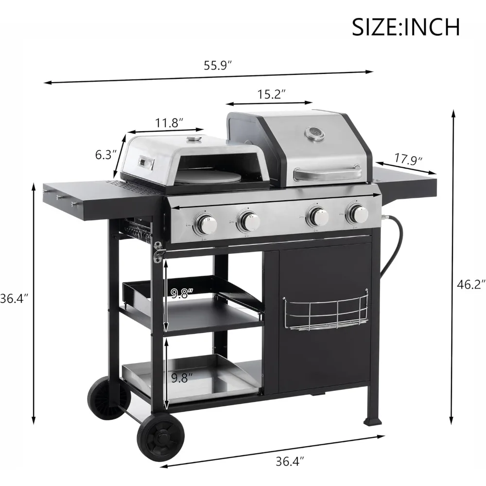 2+2 Multi-function Burner GasGrill and Griddle Combo WithCover for Outdoor CookingWhile Camping or Tailgating