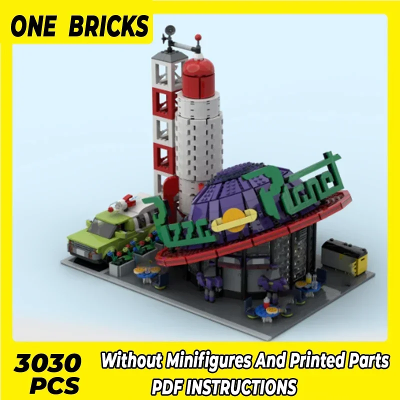 Moc Building Blocks Street View Model Pizza Planet Store 1038 Technical Bricks DIY Assembly Famous Toys For Childr Holiday Gifts