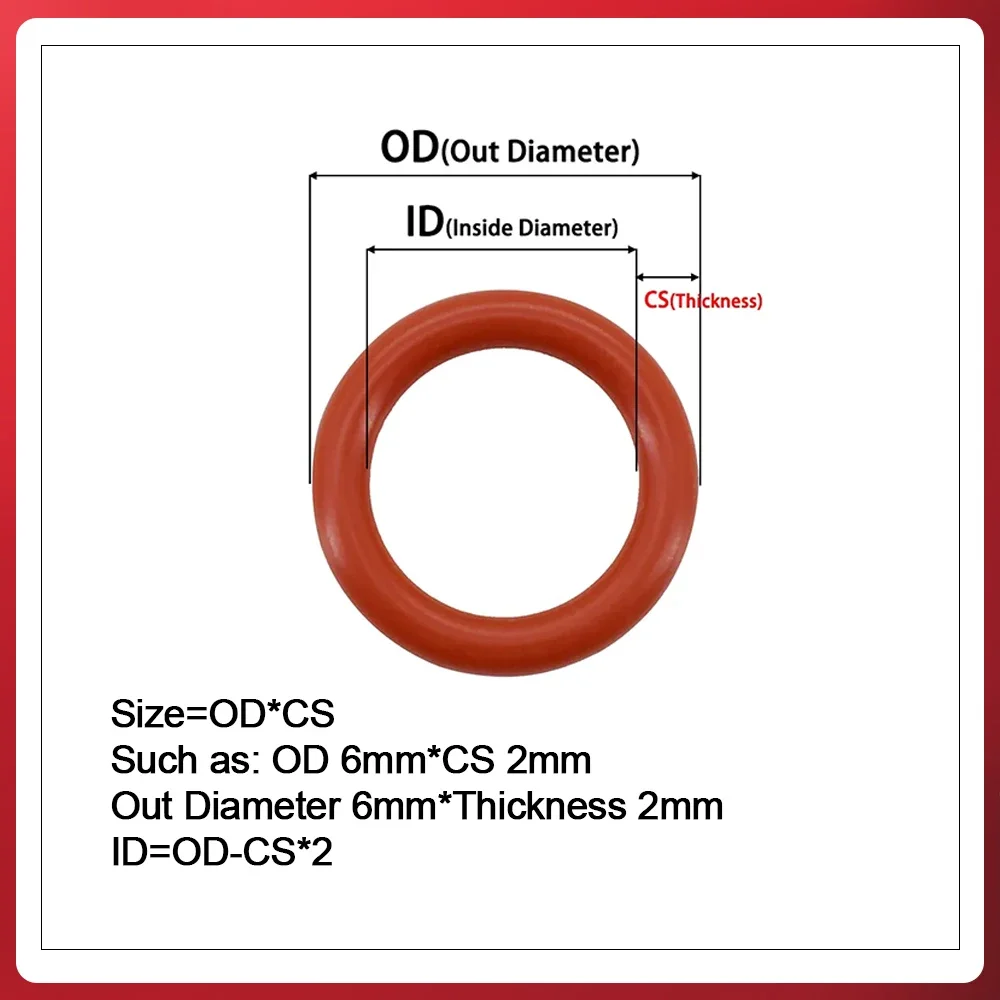 50-200Pcs O-ring Plumbing Gasket Silicone O Ring Sealing Washer Red VMQ Oil Resistant Ring High Temperature Oring Assortment Kit