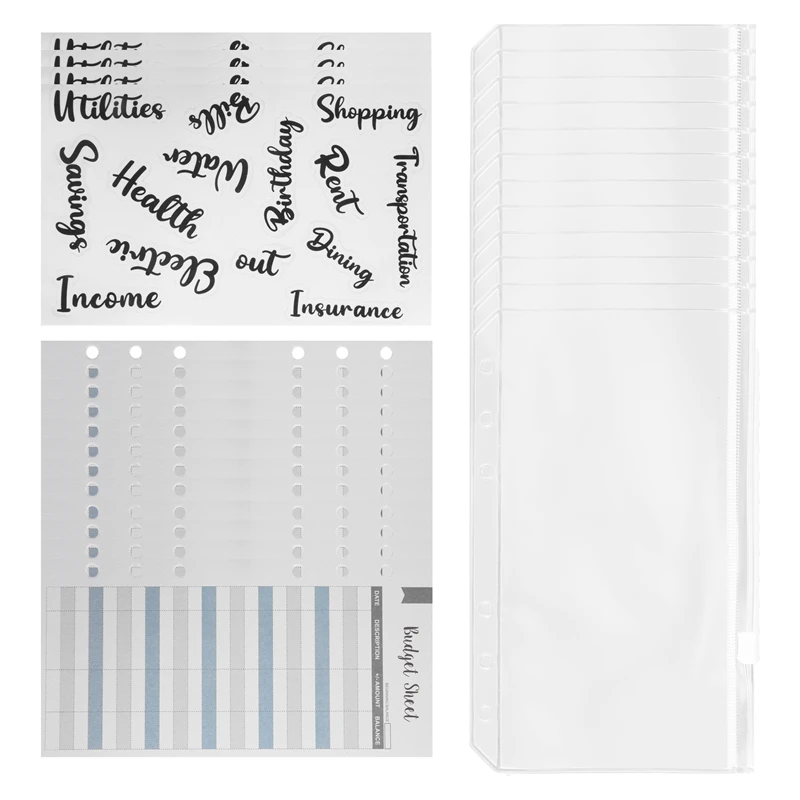 

28 PCS Binder Pockets A6 6 Holes Clear Binder Zipper Envelopes Folders Budget Trackers Paper For Notebooks Bill Planner