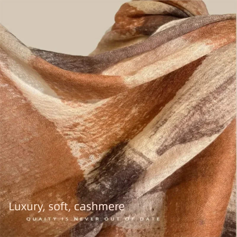 Italy Style 100% Cashmere Shawl Scarf For Women Winter Water Soluble Ring Cashmere Hand Drawn Multifunctional Dual Use