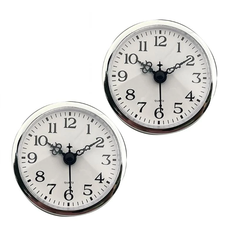 Miniature Quartzs Clock Insert 80mm Round Face Arabic Numerals Silver Trim Clock Head for Home and Office Crafting Use