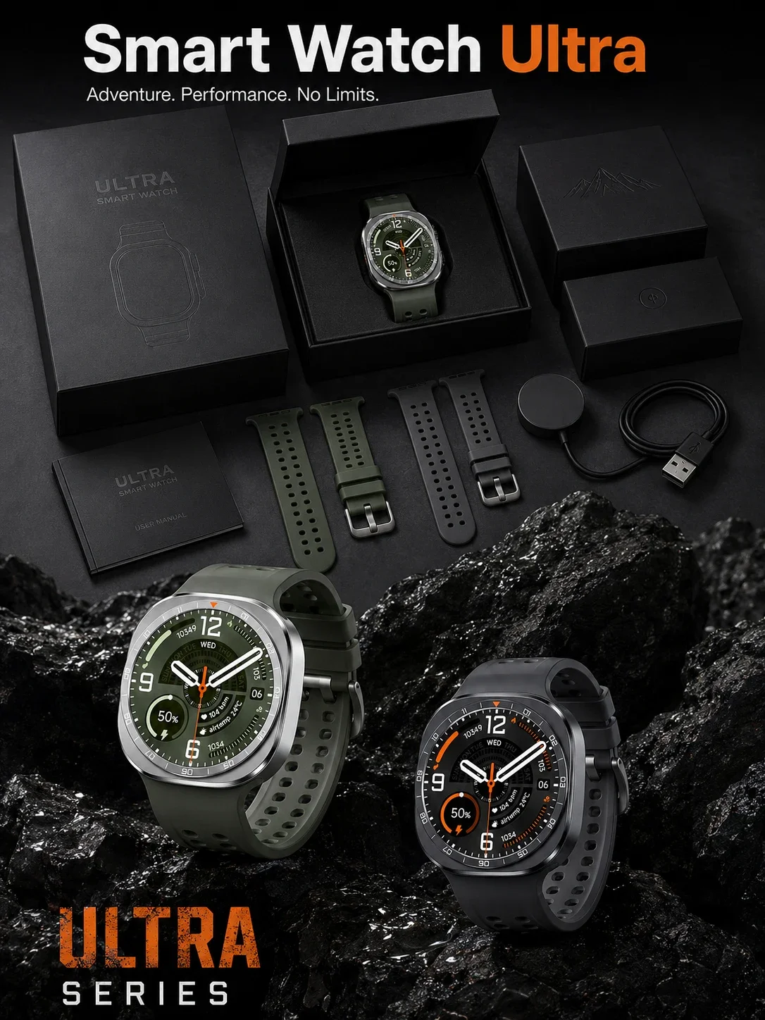 2026 W9 400mAh Herren Smartwatch Multi-Sportmodi Fitness-Tracking Bluetooth-Anrufe Große Batterie SOS Outdoor-Kompass Smartwatch