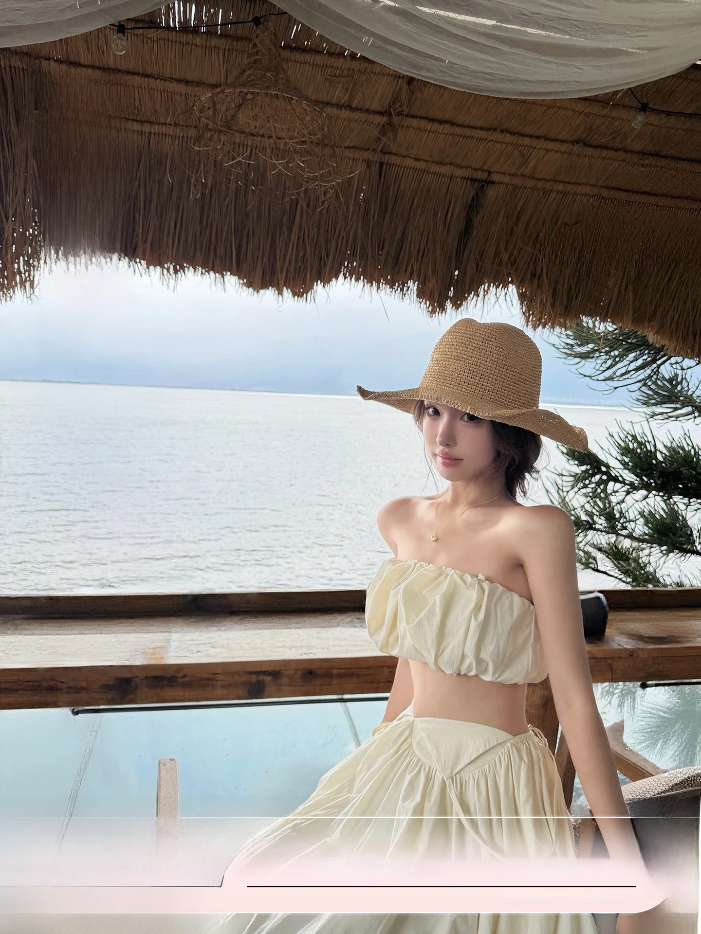 

Faan Faan Comes Heart Throb Detachable Strap Tube Top Short Set Two Wear Pleated Half Skirt Women's Fashion Spring Collection