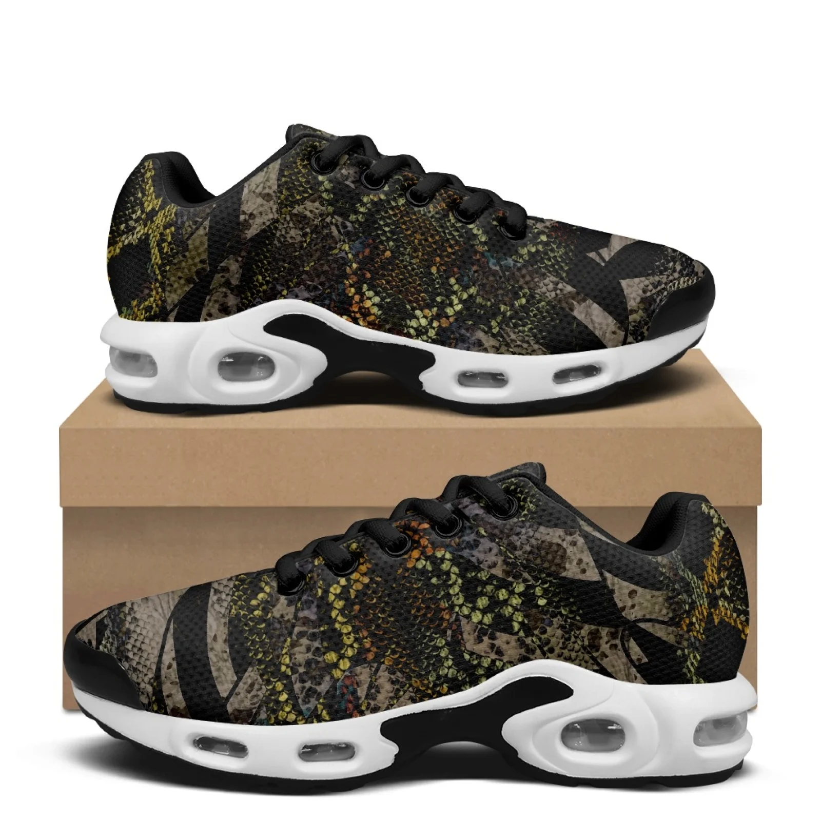 PENSTROLL Snake Skin Print Modern Shock-Absorbing Running Sneakers Air Cushion Running Shoes for Men Thick Soled Sports Shoes