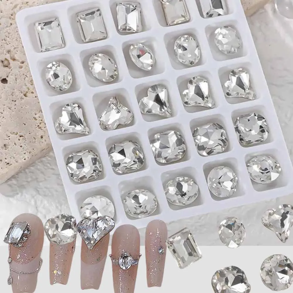 25/50 قطعة ثلاثية الأبعاد الزجاج الشفاف الماس مسمار حجر الراين الكورية نمط 8x8 مللي متر متعدد الشكل كريستال الماس مجوهرات أظافر فاخرة مسمار جوهرة