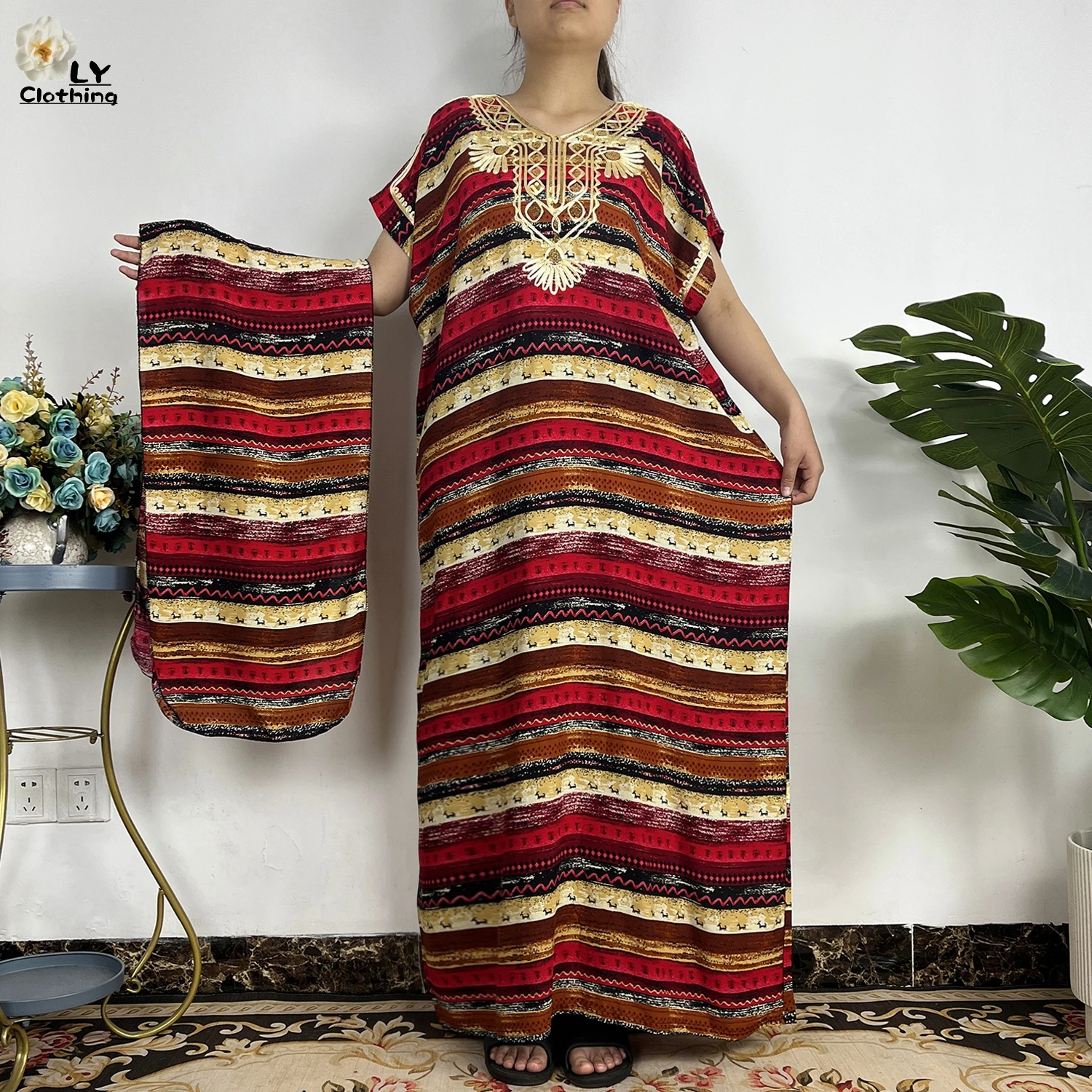 2023 New fashion African Women Short Sleeve Clothes Abaya Sequin Cotton dress  Dashiki Casual Robe Headscarf Maxi Long Dress