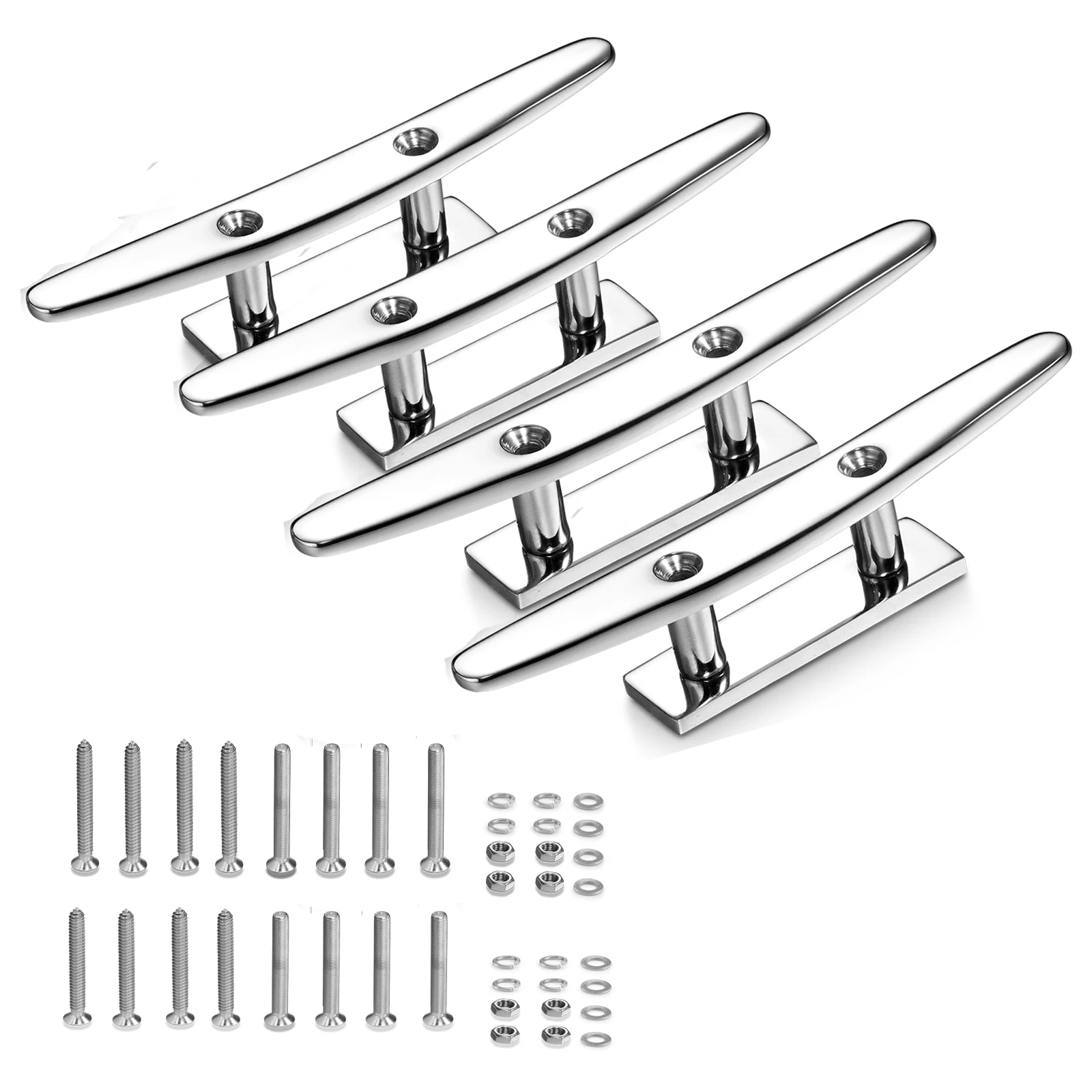 Marine Grade Boat Dock Cleat 4, 5, 6 Inch 4 Pieces, Heavy Duty 316 Stainless Steel, Include Installation 8 Pcs Screws