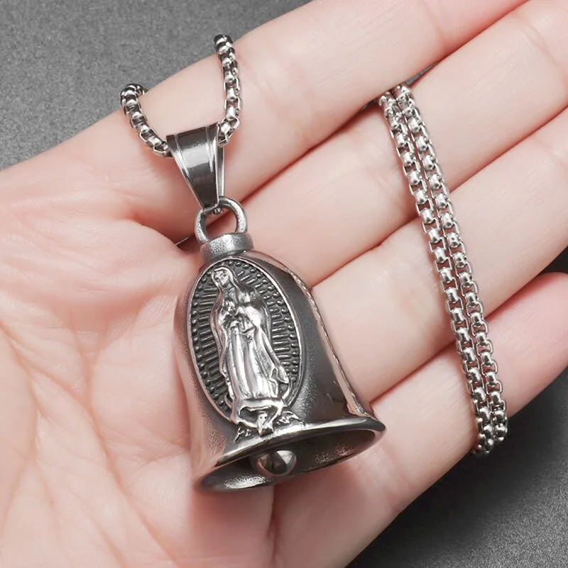 Virgin Mary Motorcycle Bell Keychain Men's Punk Bike Rock Ride Exorcism Lucky Amulet Jewelry