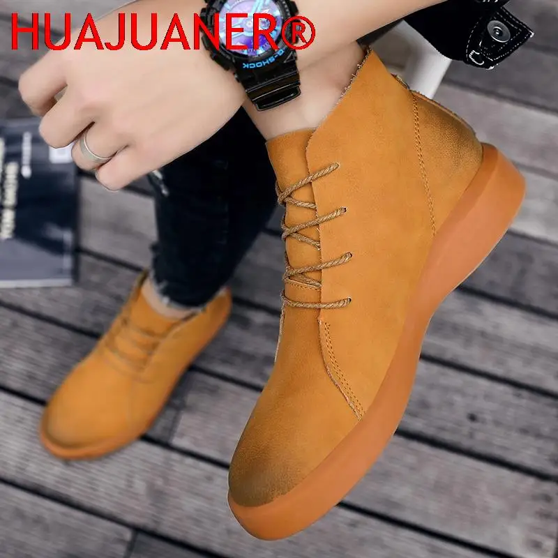 Luxury Brand Winter Fur Warm Chelsea Men Boots Fashion Vintage Ankle Boots Tendon Sole Wear Work Boots Outdoor Soft Sole Boots