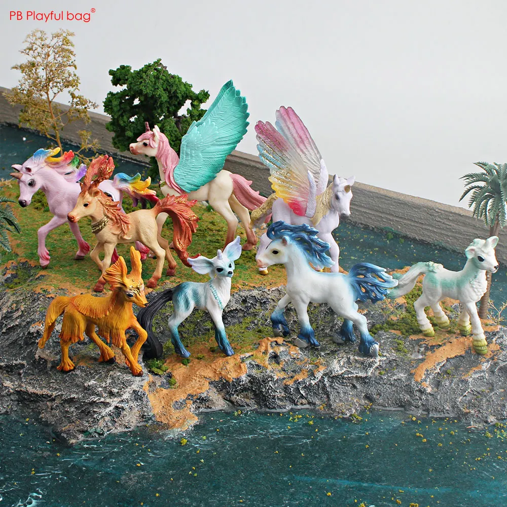 Myth Pegasus Unicorn Elf Horse PVC Model Rainbow Winged Unicorn Ornaments Flying Horse Statue Children Toy HG111