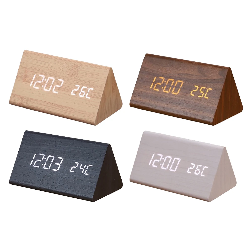 Modern Bedroom Desktop Decor Wooden Shell LED Digital Alarm Clock With Temperature Display Bedside Clock Indoor Table Accessory