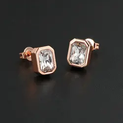 Simple Classic Stud Earrings For Women Multicolour Geometric Square Zircon Rose Gold Color Ear Jewelry Wholesale Gifts KCE126