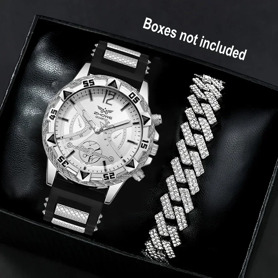 

2 шт. - Деловые, отдых, спорт, модные силиконовые кварцевые мужские часы с большим циферблатом и набором браслетов (без коробки)