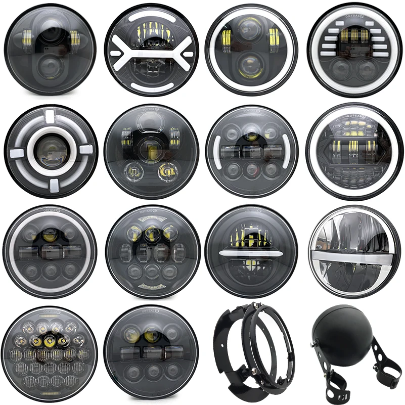 Phare LED noir DRL de moto, 5.75 pouces, 5 3/4 pouces, 40W, pour Harley Sportster 883 XL883 FXCW