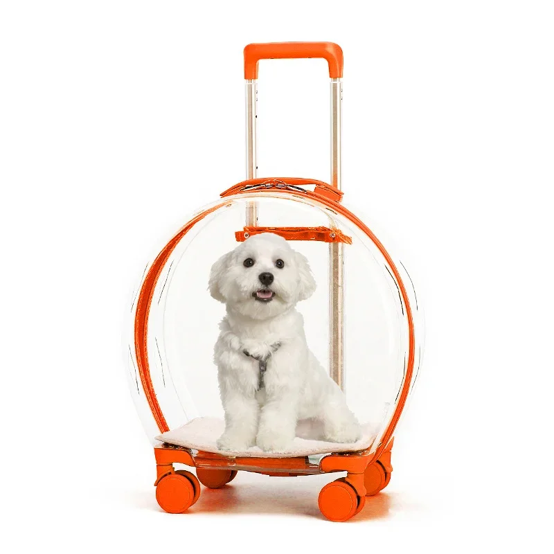 2022 New Design Wholesale Pet Carrier Deluxe Transparent Capsule Dog Cat Pet Travel Stroller Wheel Box Outdoor Carrier