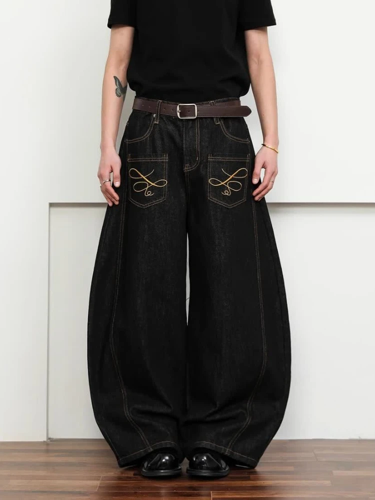 

Deeptown Black Vintage Embroidered Women Jeans Washed Wide Leg American Style Denim Trousers Baggy Hip Hop Casual Streetwear