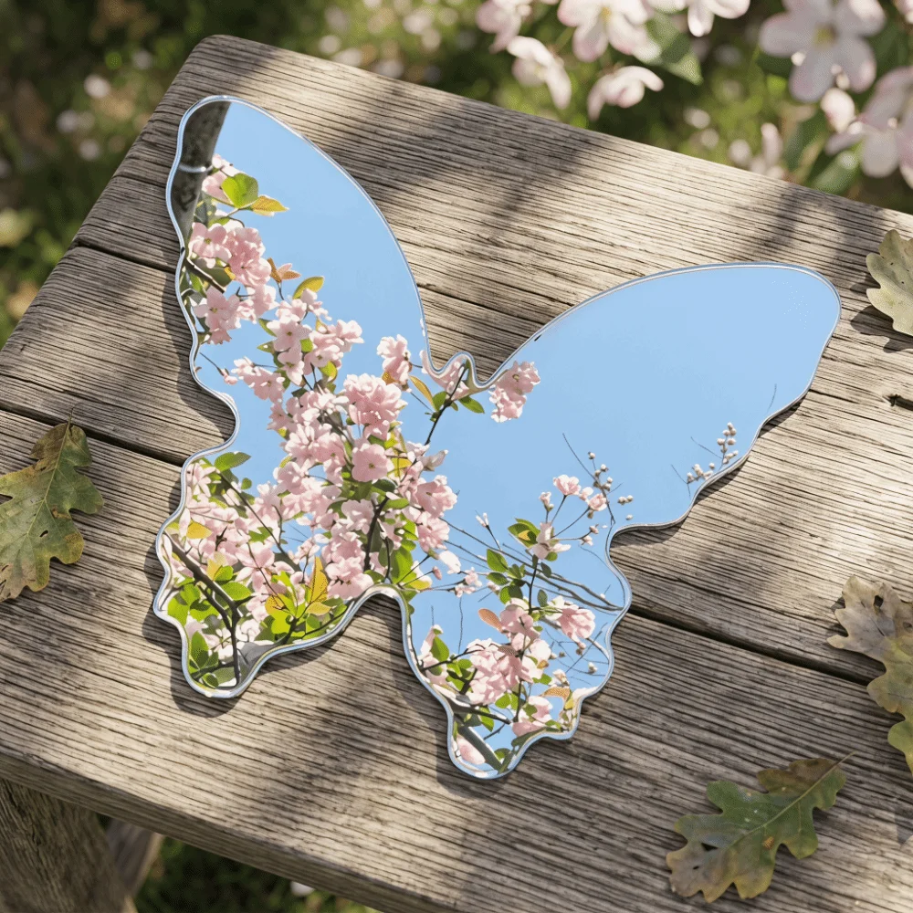 Acrylic Butterfly Moon Shaped Mirrors Silver Decorative Mirrors Travel Photo Props Lightweight Handheld Mirror
