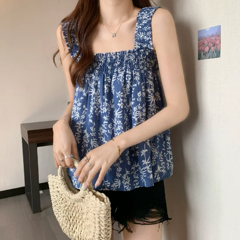 French Style Floral Casual Sleeveless Top Summer New Original Design Fashion Sweet Youthful Wind Versatile Popular Lady Clothing