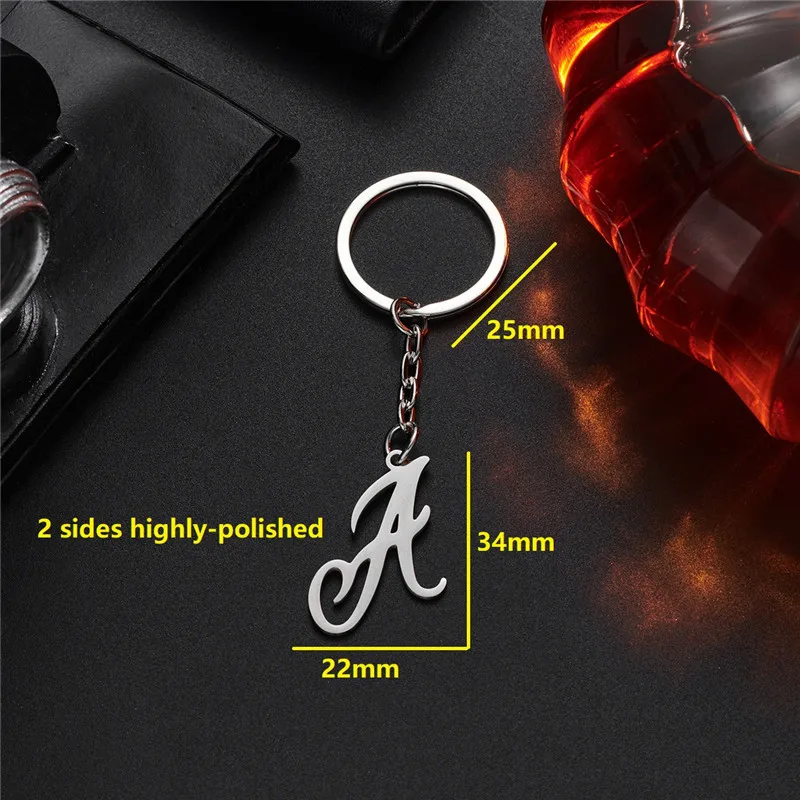 Stainless Steel A-Z Initial Letter Keychain Keyring for Lovers Old English Jewelry Alphabet Pendant Car Key Ring Bag Accessories