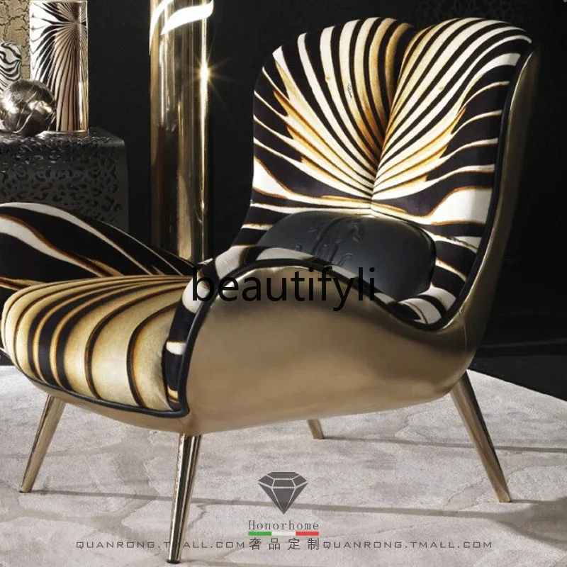 Stylish and simple single sofa zebra pattern fabric sofa bedroom leisure recliner