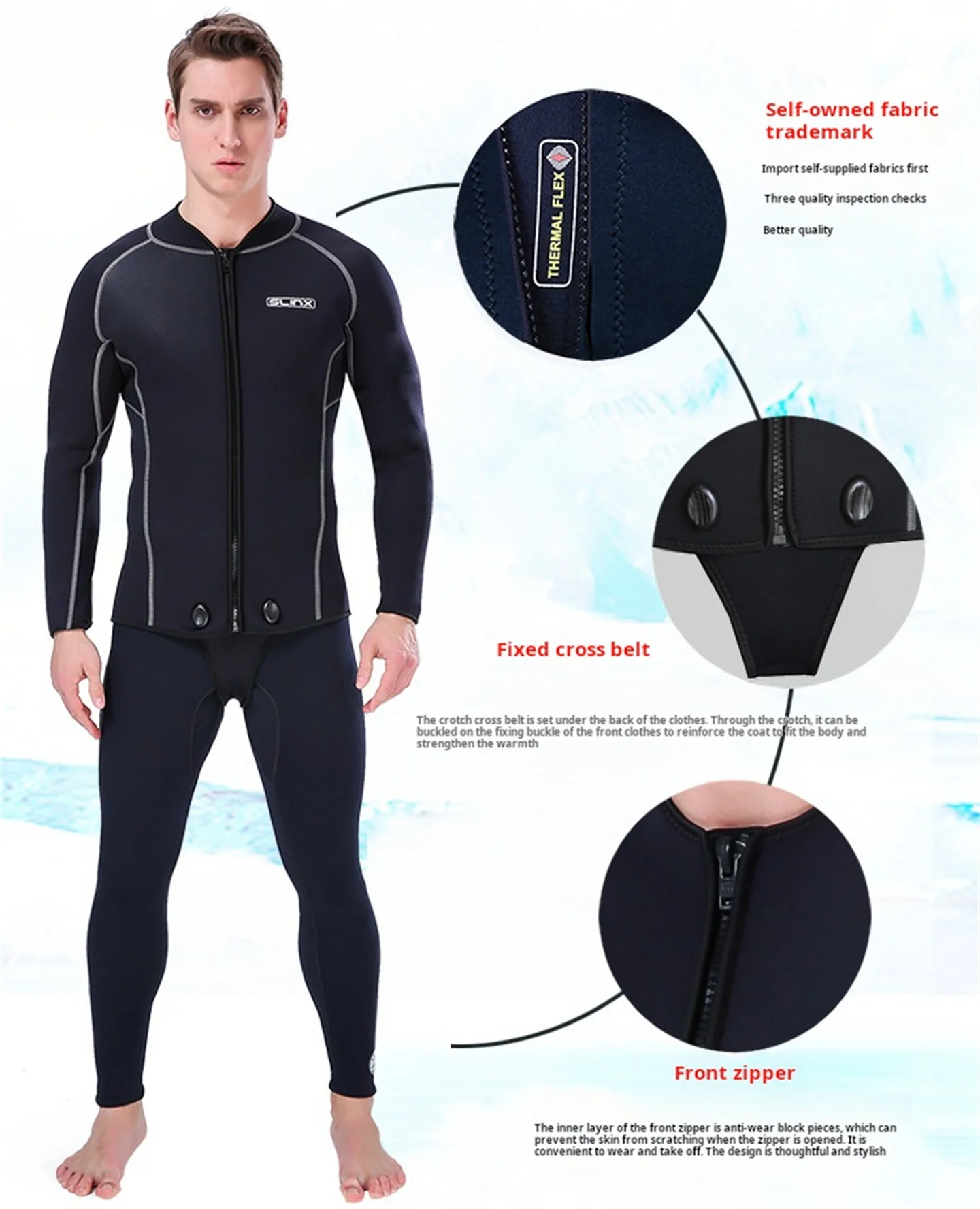 Tauchjacke, 3 mm Neopren, für Herren, verbundener Schritt, Tauchoberteil, Speerfischen, Schnorcheln, Surfen, separater Neoprenanzug, Winter-Badebekleidung – Detail 2