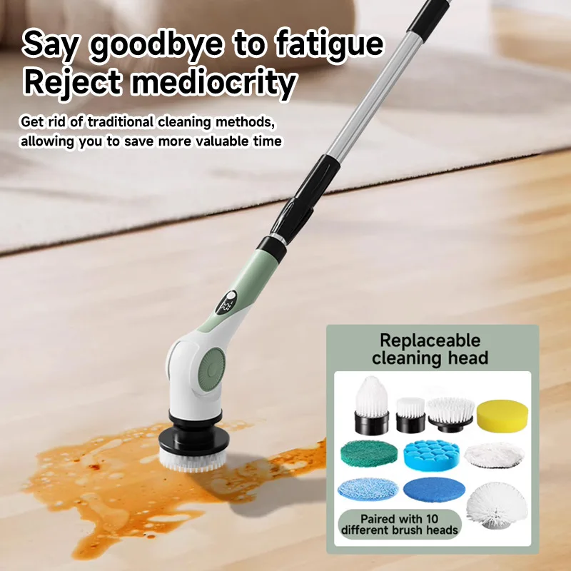 NEW 8-in-1 Electric Spin Scrubber Wireless Cleaning Brush IPX7 Waterproof Bathroom Scrubber Adjustable Extension Handle