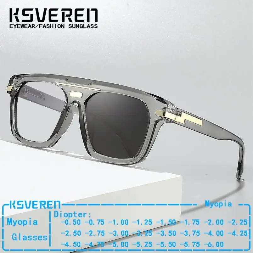 

Квадратная толстая оправа, фотохромные очки для близорукости, мужские и женские готовые очки по рецепту, обесцвеченные очки с отрицательными диоптриями-1,5