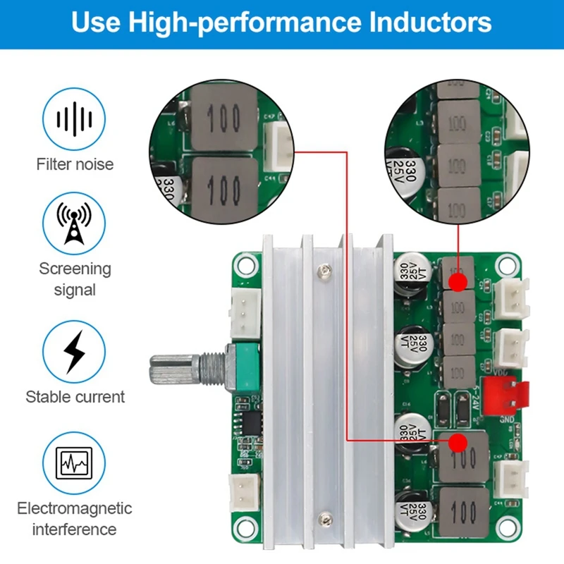 New Digital Audio Power Amplifier Board 2.1 Channel 2X50W&100W 12V-24V Home Theater DIY Amplifier Module With Bass Andtreble