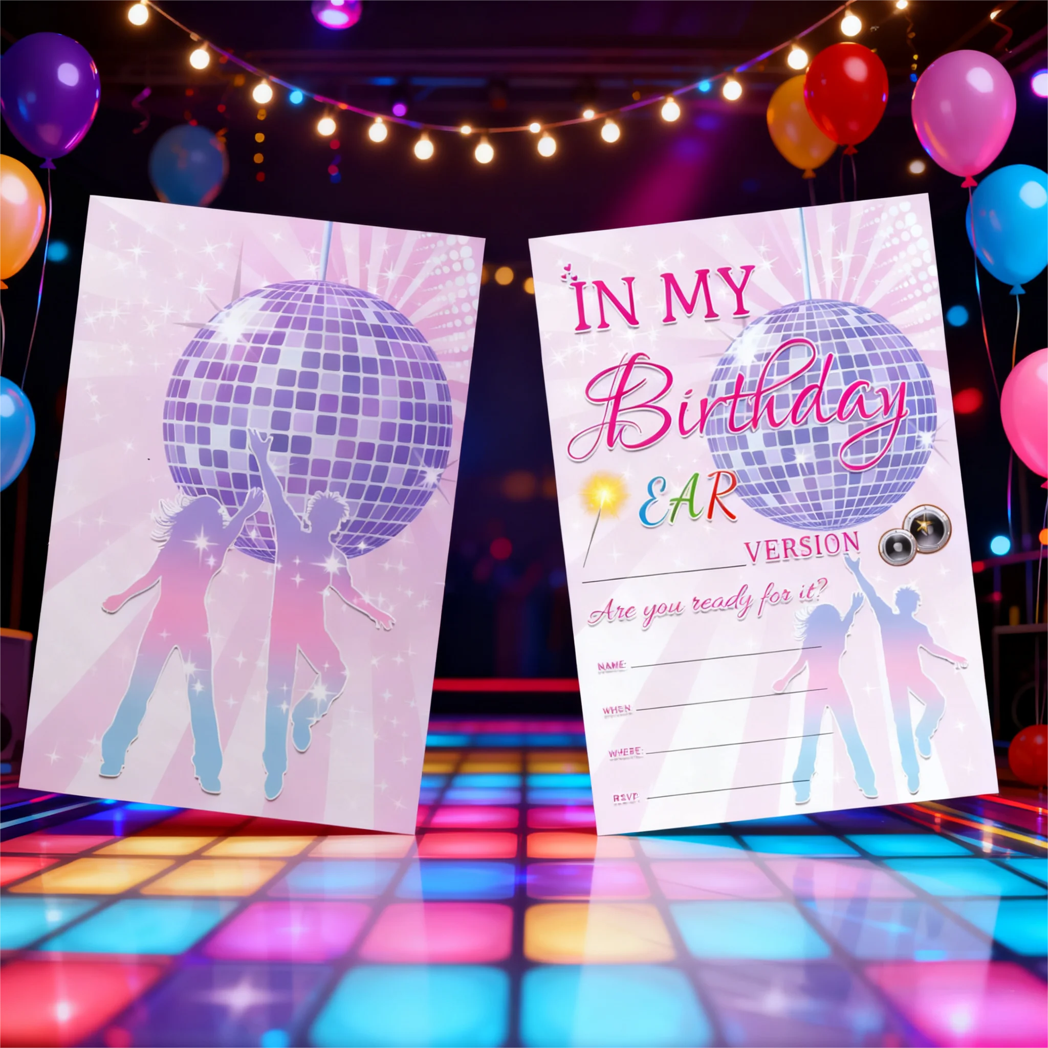 بطاقات دعوات حفلات أعياد الميلاد لموسيقى الديسكو مقاس 4 × 6 بوصة، 25 عبوة