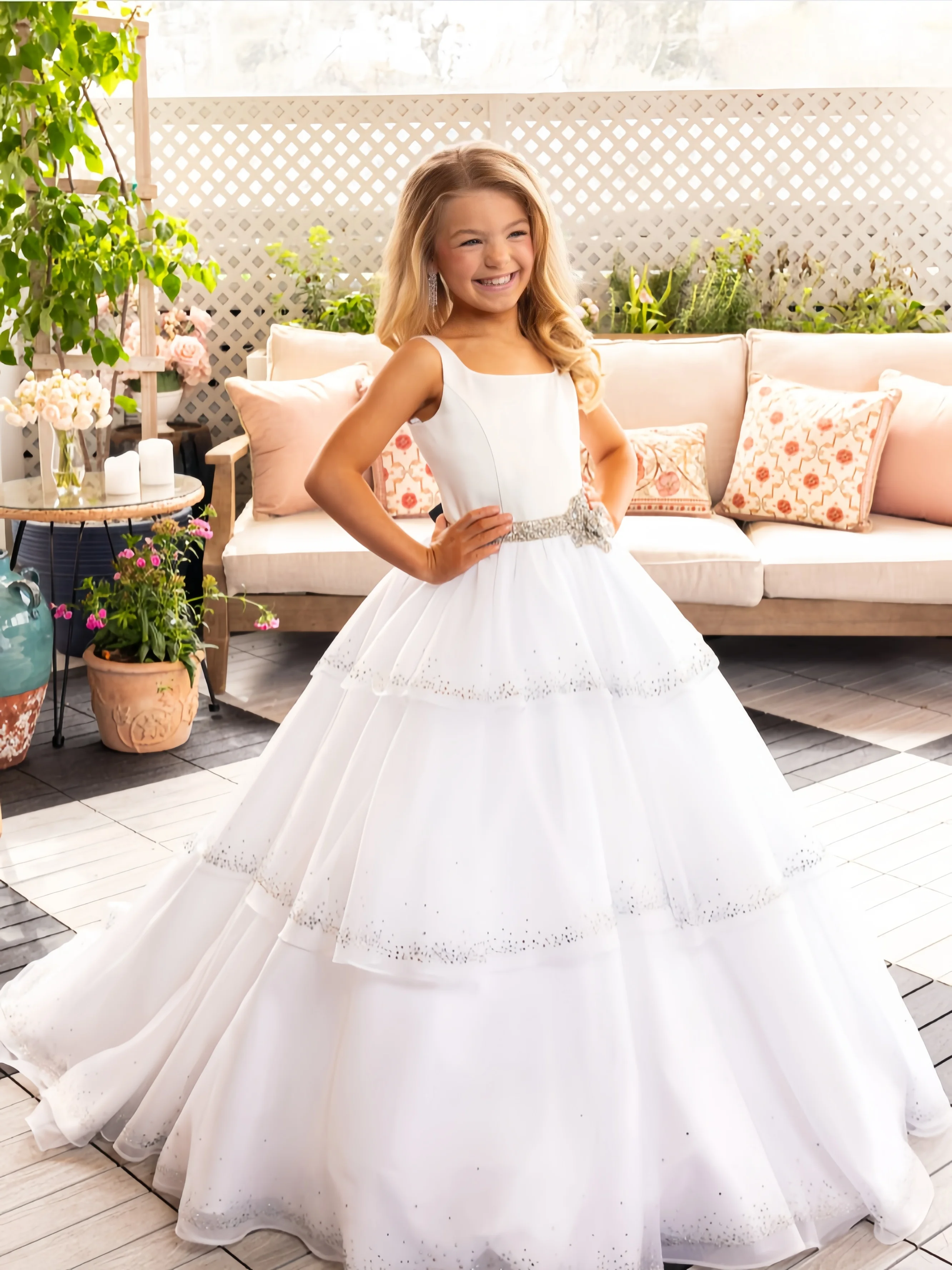 Cute Princess Dress Sequins Sweet Cute Lace Flower Girls Dress for Birthday Party Dance Performances Formal Receptions Wedding
