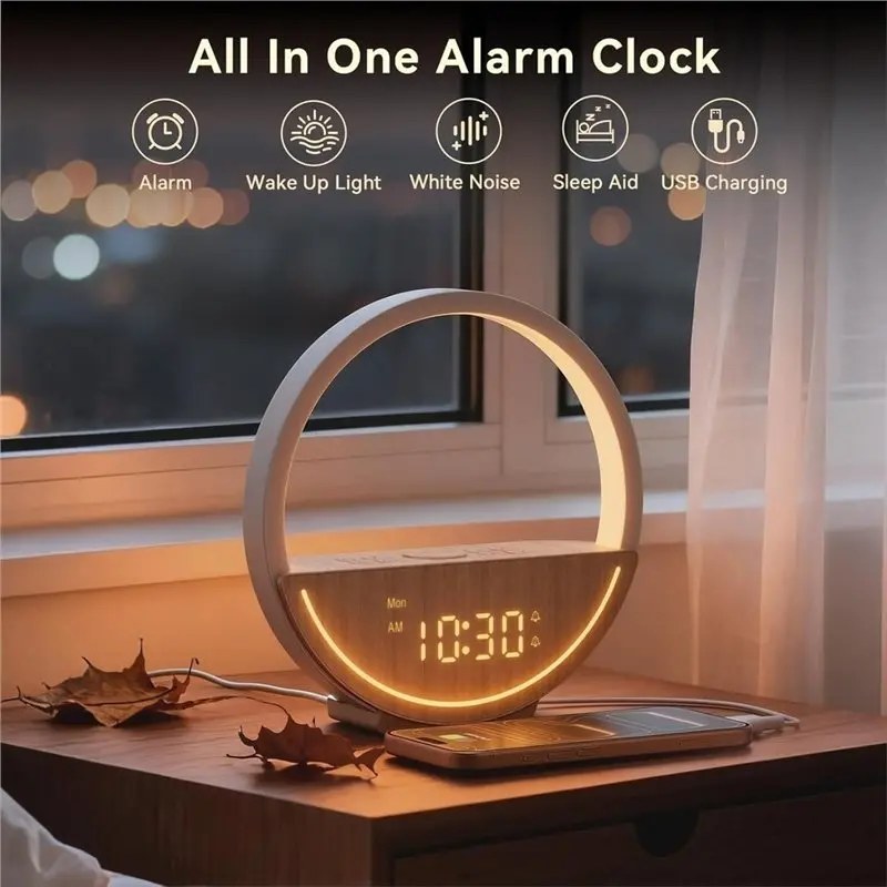 Wake Up Light Sunrise Alarm Clock,White Noise Sound Machine With 20 Soothing Sounds For Heavy Sleepers EU Plug view 4