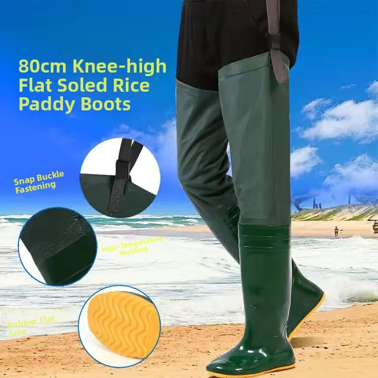 أحذية مطر طويلة للجنسين، أحذية صيد نسائية عالية فوق الركبة، جوارب قطنية ناعمة القاع، أحذية مزرعة للأراضي المغمورة بالماء