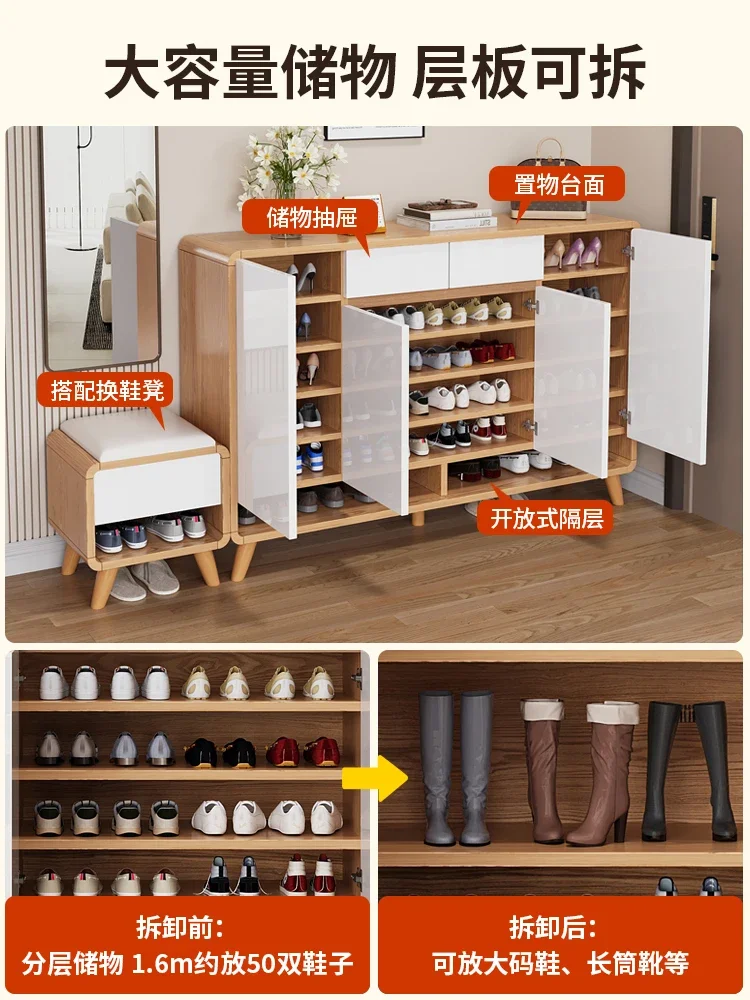 Shoe cabinets are housed at the door of the household. The porch solid wood door hall is an economical multi-storey