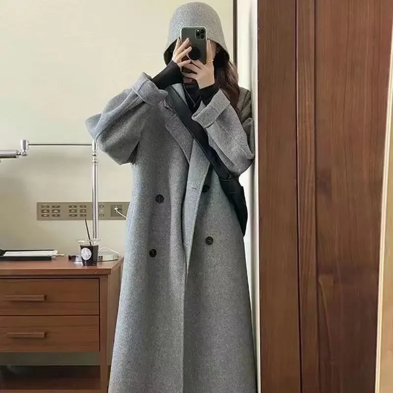 Plus Size Korean Style Women's Double-Sided Woolen Goods Medium-Length Slimming Double-Face Sheepskin Dress Trendy Fashion La...