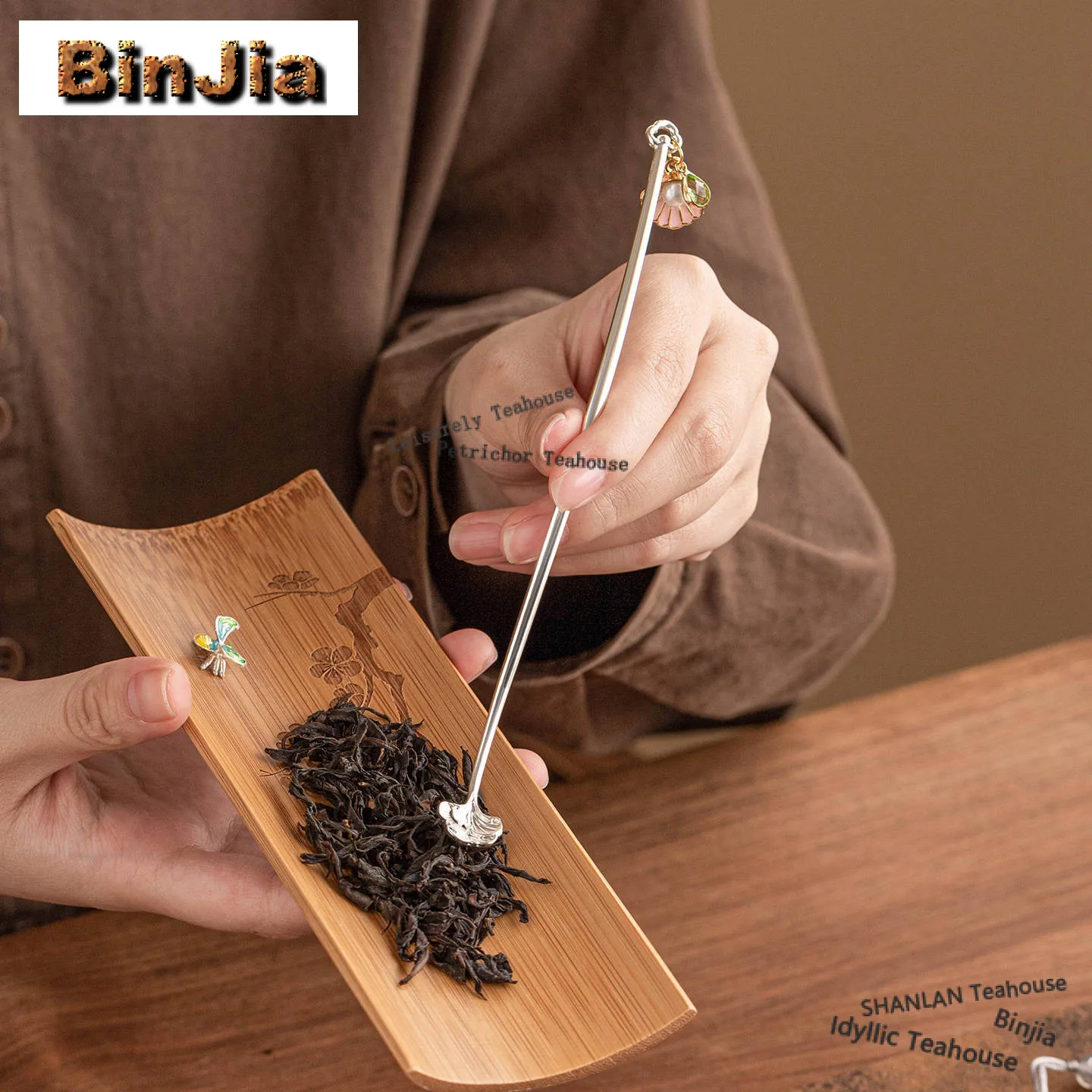 Vintage Ginkgo High-end Tea Scoop Kung Fu Ceremony Accessories Chinese Household Treasured Leaf Divider Single Piece Collection