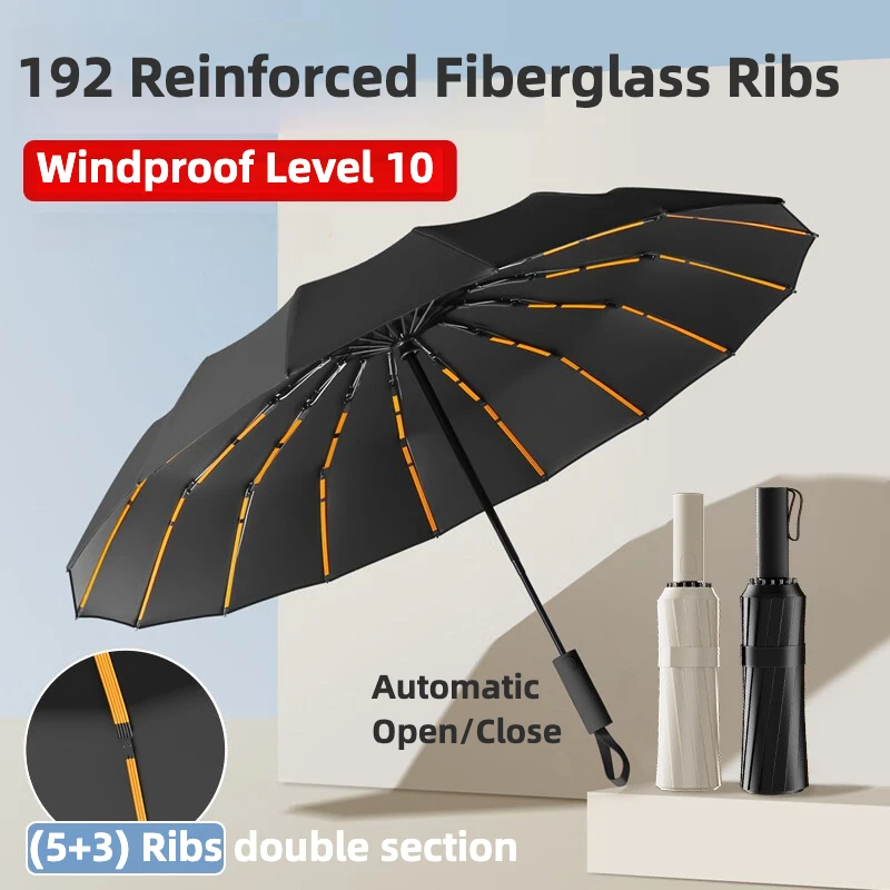 Windproof Stormproof Automatic Umbrella, Reinforced 192 Bones, Sun UV UPF50+ Protection Folding Rain Umbrellas for Men and Women