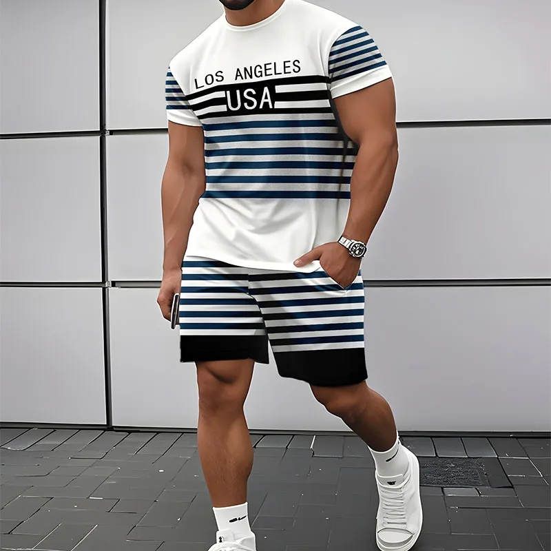 

New Street style hip-hop 2-piece quick drying breathable casual sports set outdoor fashion jogging short sleeved T-shirt shorts