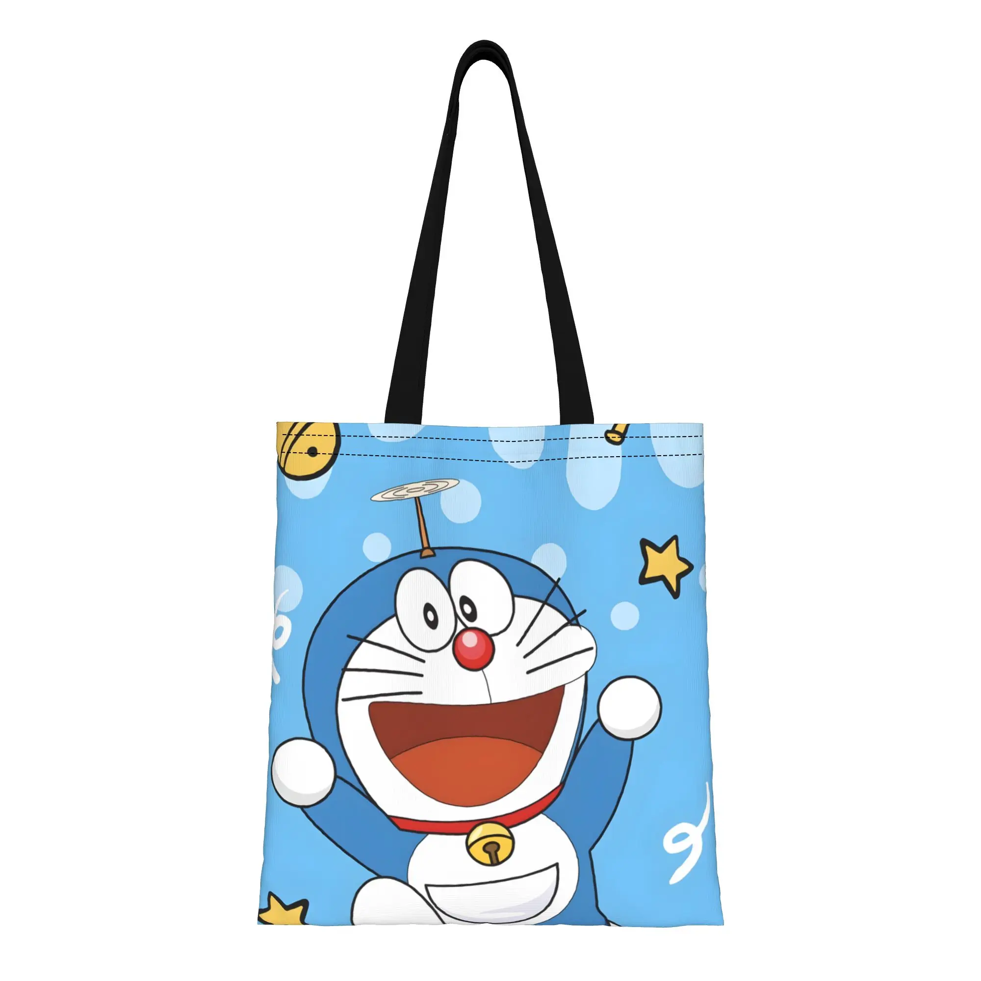 

1PC Large Capacity Take Copter Doraemon Canvas Tote Bag Foldable Chic Pattern No Closed Design