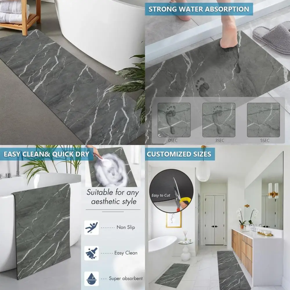 

custom-sized rubber non-slip, quick-dry, absorbent thin bath rugs - ideal for bathroom floors and under doors