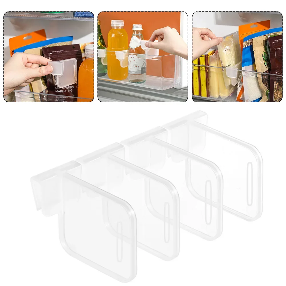 4pcs Seasoning Divider Fridge Clip-on Partition Beverage Refrigerators Food Board Adjustable Shelf Sorting Bookend Side Door